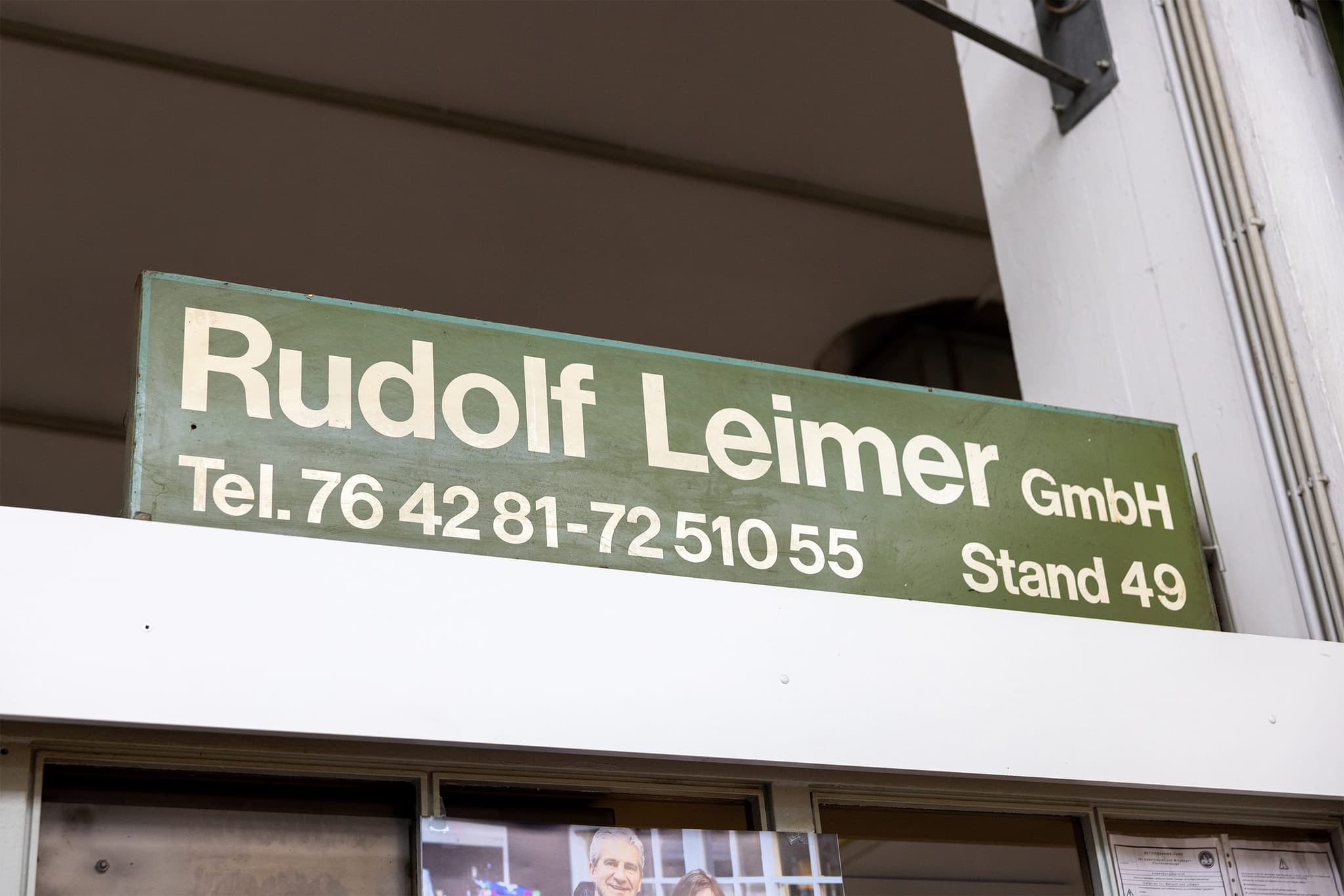 Firmenschild Rudolf Leimer GmbH, Stand 49 in der Großmarkthalle München